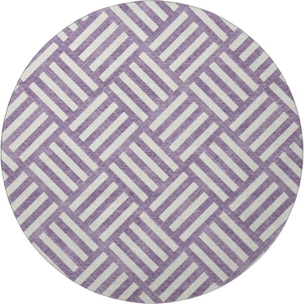 HomeRoots 8' Purple Geometric Washable Round Rug - UV Protected, Stain Resistant, Perfect for High-Traffic Areas 652416