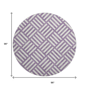 HomeRoots 8' Purple Geometric Washable Round Rug - UV Protected, Stain Resistant, Perfect for High-Traffic Areas 652416