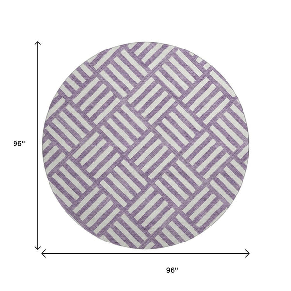 HomeRoots 8' Purple Geometric Washable Round Rug - UV Protected, Stain Resistant, Perfect for High-Traffic Areas 652416