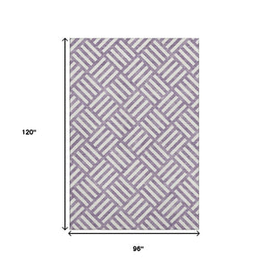 HomeRoots 8' X 10' Stylish Purple & Ivory Geometric Area Rug - Washable, UV Resistant, Perfect for Homes! 652417