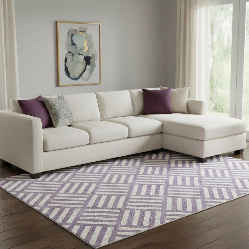 HomeRoots 8' X 10' Stylish Purple & Ivory Geometric Area Rug - Washable, UV Resistant, Perfect for Homes! 652417