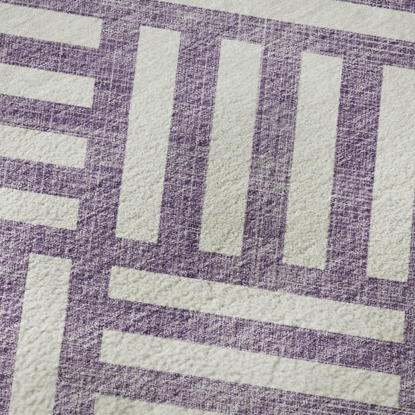 HomeRoots 9' X 12' Purple And Ivory Geometric Area Rug - Stain Resistant, UV Protected, Durable for All Homes 652418