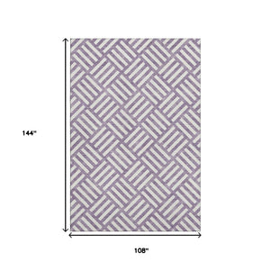 HomeRoots 9' X 12' Purple And Ivory Geometric Area Rug - Stain Resistant, UV Protected, Durable for All Homes 652418