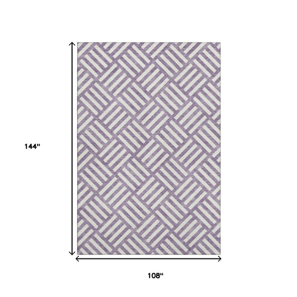 HomeRoots 9' X 12' Purple And Ivory Geometric Area Rug - Stain Resistant, UV Protected, Durable for All Homes 652418