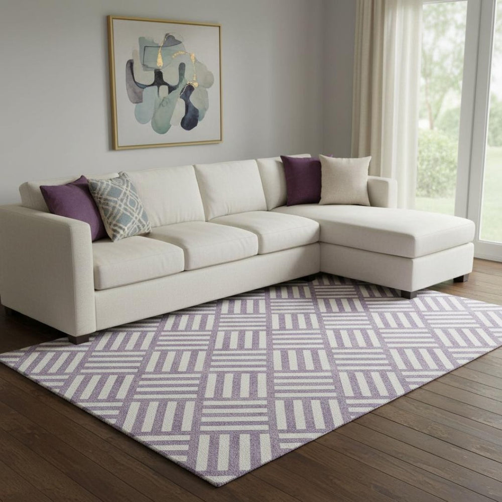 HomeRoots 9' X 12' Purple And Ivory Geometric Area Rug - Stain Resistant, UV Protected, Durable for All Homes 652418