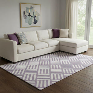HomeRoots 9' X 12' Purple And Ivory Geometric Area Rug - Stain Resistant, UV Protected, Durable for All Homes 652418