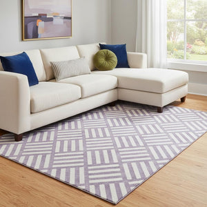 HomeRoots 10' X 14' Purple and Ivory Geometric Area Rug – Washable, UV Protected, Durable for High-Traffic Spaces 652419