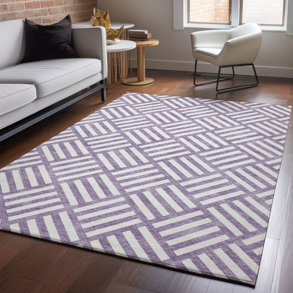 HomeRoots 10' X 14' Purple and Ivory Geometric Area Rug – Washable, UV Protected, Durable for High-Traffic Spaces 652419