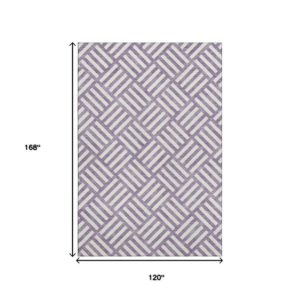 HomeRoots 10' X 14' Purple and Ivory Geometric Area Rug – Washable, UV Protected, Durable for High-Traffic Spaces 652419