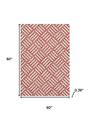 HomeRoots 5' X 8' Red & Ivory Geometric Area Rug - Washable, UV-Protected, Stain-Resistant for Busy Homes 652421
