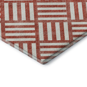 HomeRoots 8' Red And Ivory Geometric Round Rug – Washable, UV-Protected, Durable for Active Homes & Decor 652422