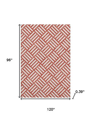 HomeRoots 8' X 10' Red and Ivory Geometric Washable Area Rug with UV Protection - Stylish, Durable, and Easy-Care! 652423