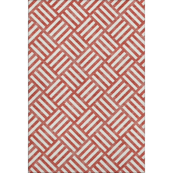 HomeRoots 9' X 12' Red and Ivory Geometric Area Rug – Durable, Washable Design with UV Protection for Modern Homes 652424