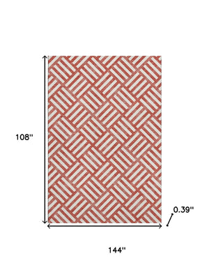 HomeRoots 9' X 12' Red and Ivory Geometric Area Rug – Durable, Washable Design with UV Protection for Modern Homes 652424