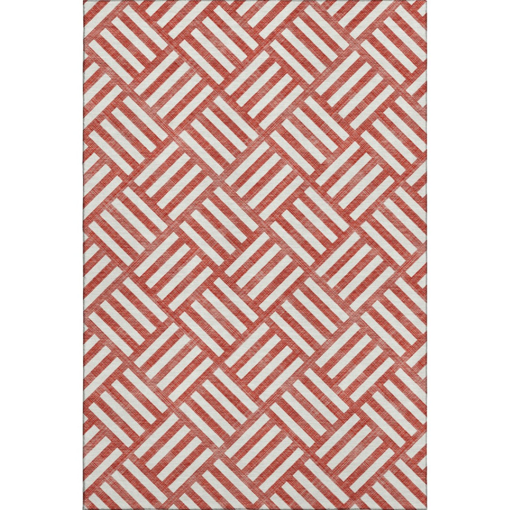 HomeRoots 10' Red and Ivory Geometric Area Rug – Washable, UV Protected, Durable Design for Modern Living Spaces 652425