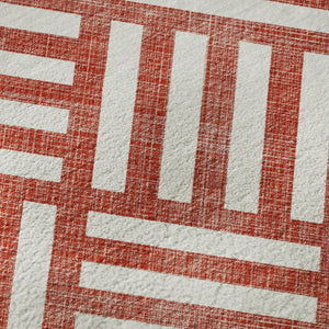 HomeRoots 10' Red and Ivory Geometric Area Rug – Washable, UV Protected, Durable Design for Modern Living Spaces 652425