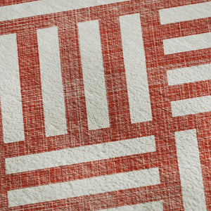 HomeRoots 10' Red and Ivory Geometric Area Rug – Washable, UV Protected, Durable Design for Modern Living Spaces 652425