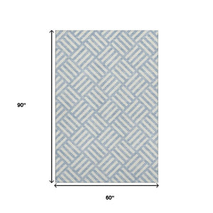 HomeRoots 5' X 8' Sky Blue Geometric Area Rug - Washable, UV Protected, Durable, Stain Resistant for Family Rooms 652427