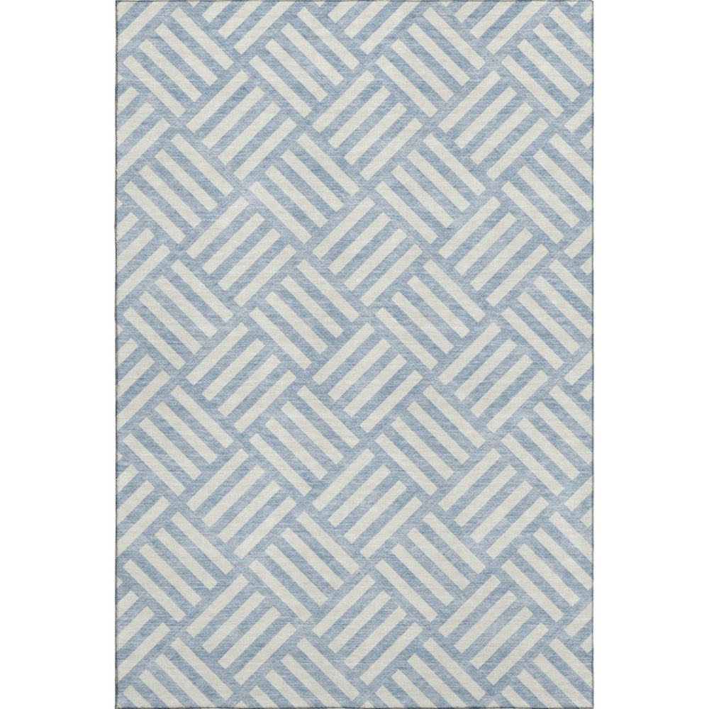HomeRoots 5' X 8' Sky Blue Geometric Area Rug - Washable, UV Protected, Durable, Stain Resistant for Family Rooms 652427