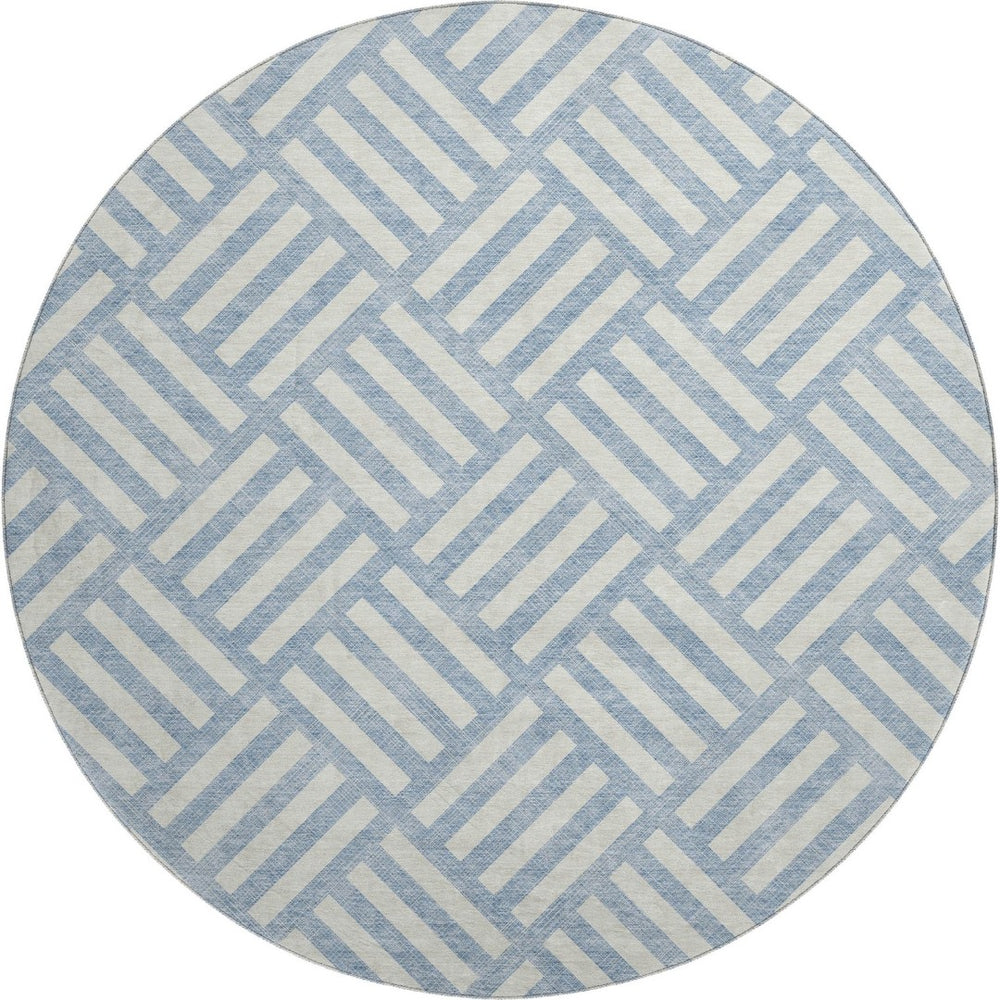 HomeRoots 8' Sky Blue & Ivory Geometric Round Rug - UV Protected, Stain Resistant, Perfect for Kids & Pets! 652428