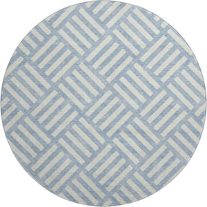 HomeRoots 8' Sky Blue & Ivory Geometric Round Rug - UV Protected, Stain Resistant, Perfect for Kids & Pets! 652428