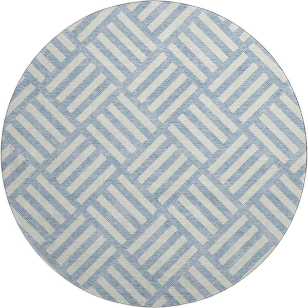 HomeRoots 8' Sky Blue & Ivory Geometric Round Rug - UV Protected, Stain Resistant, Perfect for Kids & Pets! 652428