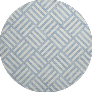 HomeRoots 8' Sky Blue & Ivory Geometric Round Rug - UV Protected, Stain Resistant, Perfect for Kids & Pets! 652428