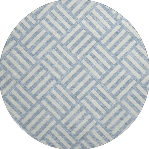 HomeRoots 8' Sky Blue & Ivory Geometric Round Rug - UV Protected, Stain Resistant, Perfect for Kids & Pets! 652428