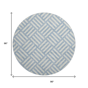 HomeRoots 8' Sky Blue & Ivory Geometric Round Rug - UV Protected, Stain Resistant, Perfect for Kids & Pets! 652428