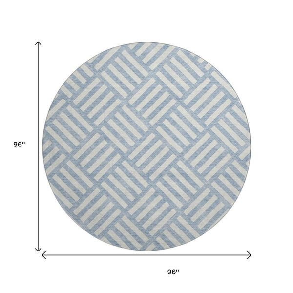 HomeRoots 8' Sky Blue & Ivory Geometric Round Rug - UV Protected, Stain Resistant, Perfect for Kids & Pets! 652428