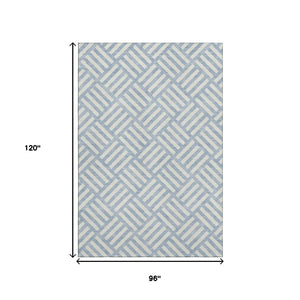 HomeRoots 8' X 10' Sky Blue Geometric Washable Area Rug – UV Protected, Soft, Stylish & Stain-Resistant Design 652429