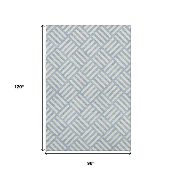 HomeRoots 8' X 10' Sky Blue Geometric Washable Area Rug – UV Protected, Soft, Stylish & Stain-Resistant Design 652429
