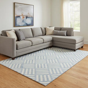 HomeRoots 8' X 10' Sky Blue Geometric Washable Area Rug – UV Protected, Soft, Stylish & Stain-Resistant Design 652429