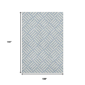 HomeRoots 9' X 12' Sky Blue & Ivory Geometric Area Rug - Washable, UV Protected, Ideal for Busy Homes! 652430
