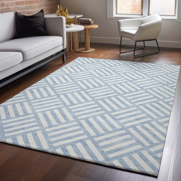 HomeRoots 10' Sky Blue & Ivory Geometric Washable Area Rug - UV Protected, Stylish & Durable for Any Space 652431