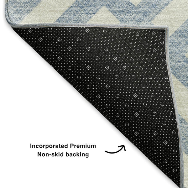 HomeRoots 10' Sky Blue & Ivory Geometric Washable Area Rug - UV Protected, Stylish & Durable for Any Space 652431