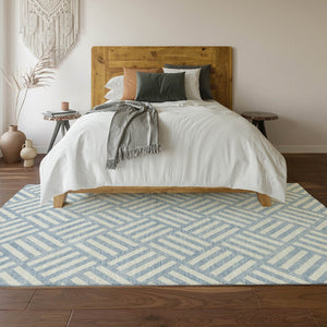 HomeRoots 10' Sky Blue & Ivory Geometric Washable Area Rug - UV Protected, Stylish & Durable for Any Space 652431