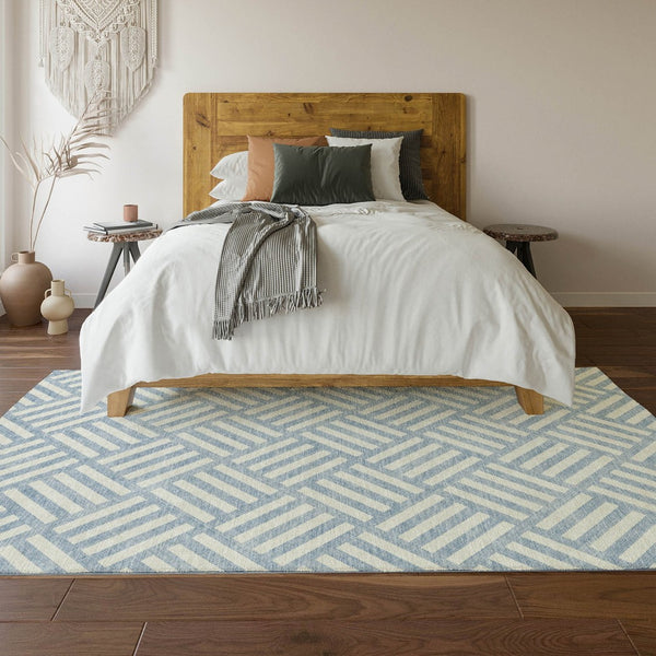 HomeRoots 10' Sky Blue & Ivory Geometric Washable Area Rug - UV Protected, Stylish & Durable for Any Space 652431