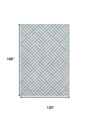 HomeRoots 10' Sky Blue & Ivory Geometric Washable Area Rug - UV Protected, Stylish & Durable for Any Space 652431