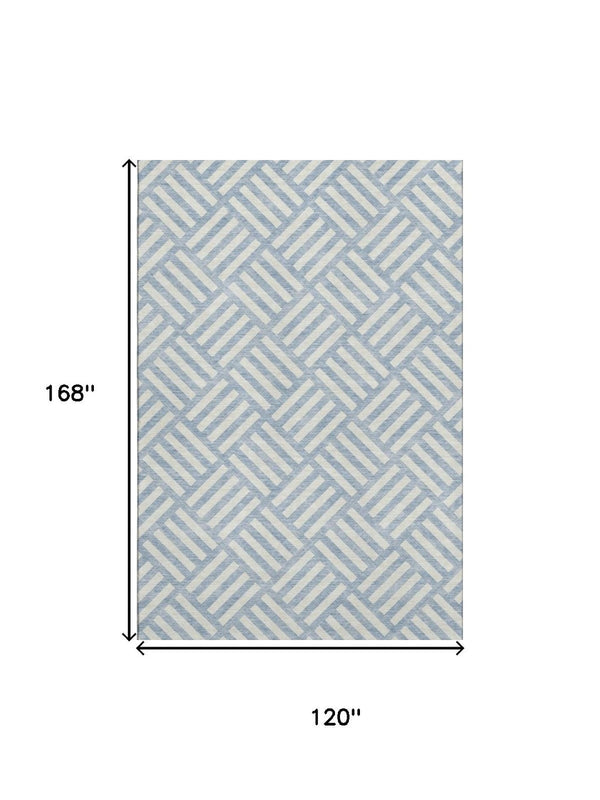 HomeRoots 10' Sky Blue & Ivory Geometric Washable Area Rug - UV Protected, Stylish & Durable for Any Space 652431