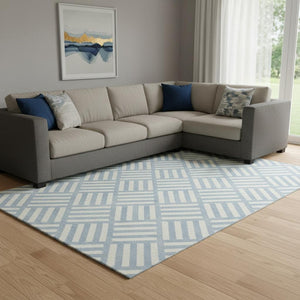 HomeRoots 10' Sky Blue & Ivory Geometric Washable Area Rug - UV Protected, Stylish & Durable for Any Space 652431
