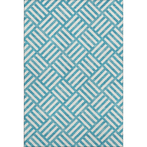 HomeRoots 9' X 12' Teal & Ivory Geometric Area Rug - Washable, UV Protected, Stain-Resistant, Family-Friendly Design 652436