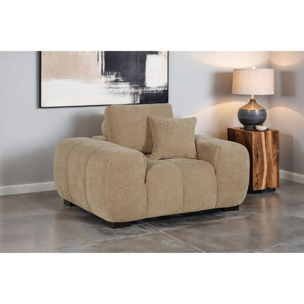 English Elm Plather Channel Tufted Accent Chair Wide Waterfall Arms Foam Seat Living Room Camel B062P447952