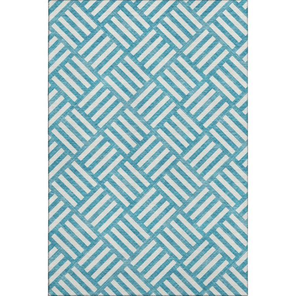 HomeRoots 10' X 14' Teal and Ivory Geometric Washable Area Rug - Durable, UV Protected, Perfect for Busy Homes! 652437