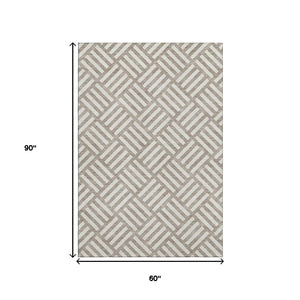 HomeRoots 5' X 8' Taupe & Ivory Geometric Area Rug - Washable, Stain-Resistant, UV Protected for High-Traffic Use 652439