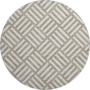 HomeRoots 8' Taupe & Ivory Washable Round Rug – Durable, UV-Protected, Modern Geometric Design for Any Space 652440
