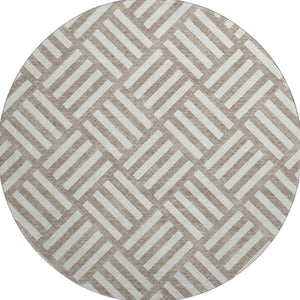 HomeRoots 8' Taupe & Ivory Washable Round Rug – Durable, UV-Protected, Modern Geometric Design for Any Space 652440