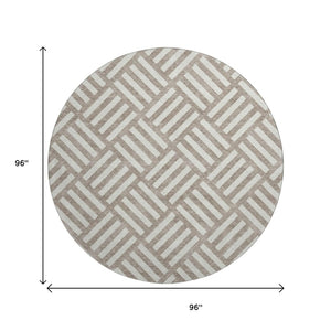 HomeRoots 8' Taupe & Ivory Washable Round Rug – Durable, UV-Protected, Modern Geometric Design for Any Space 652440