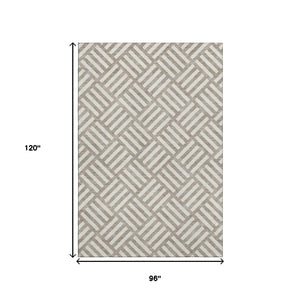 HomeRoots 8' X 10' Taupe & Ivory Geometric Washable Area Rug with UV Protection for Stylish, Durable Living Spaces 652441