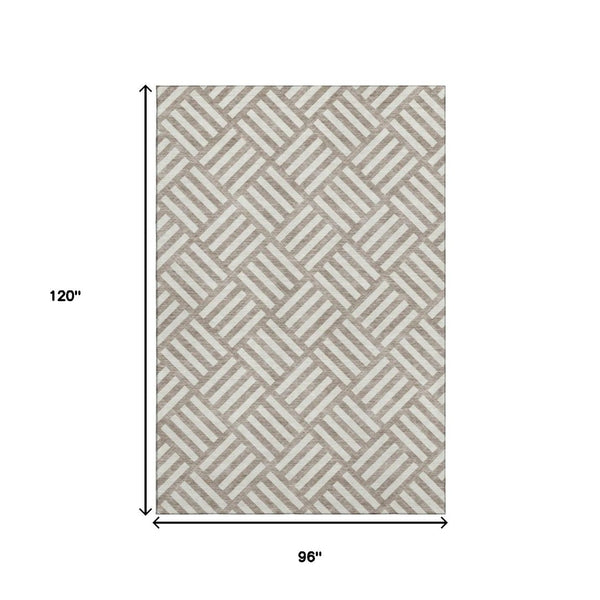 HomeRoots 8' X 10' Taupe & Ivory Geometric Washable Area Rug with UV Protection for Stylish, Durable Living Spaces 652441